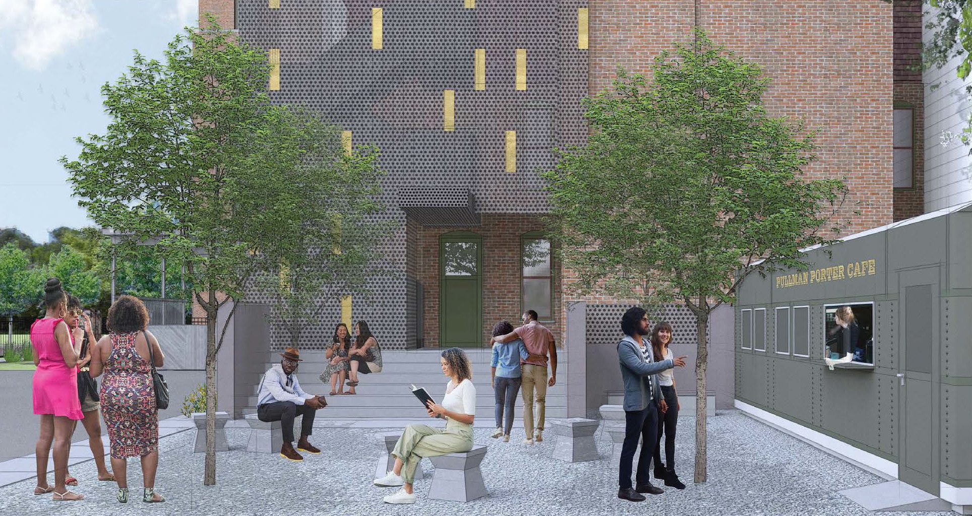 Render of proposed entry courtyard for the museum.